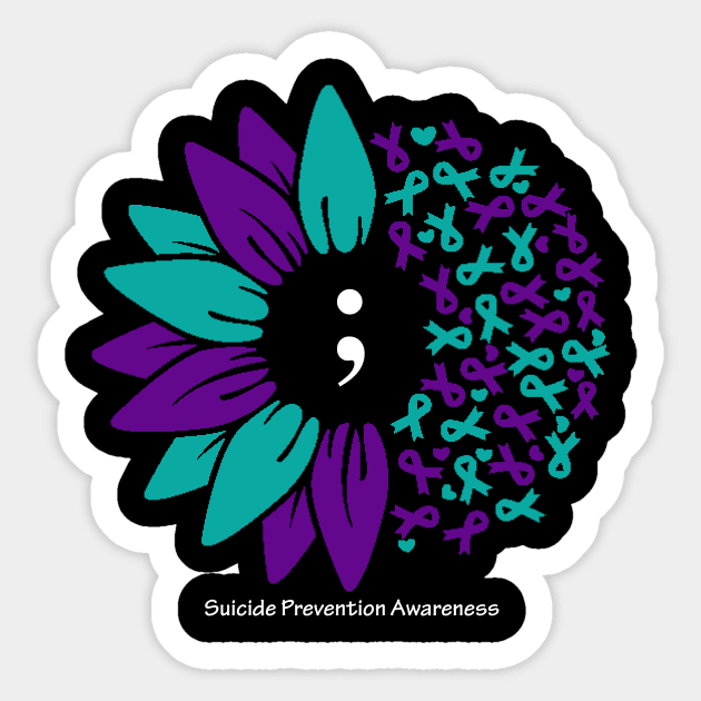 Suicide prevention: semicolon flower, white type Sticker by Just Winging It Designs